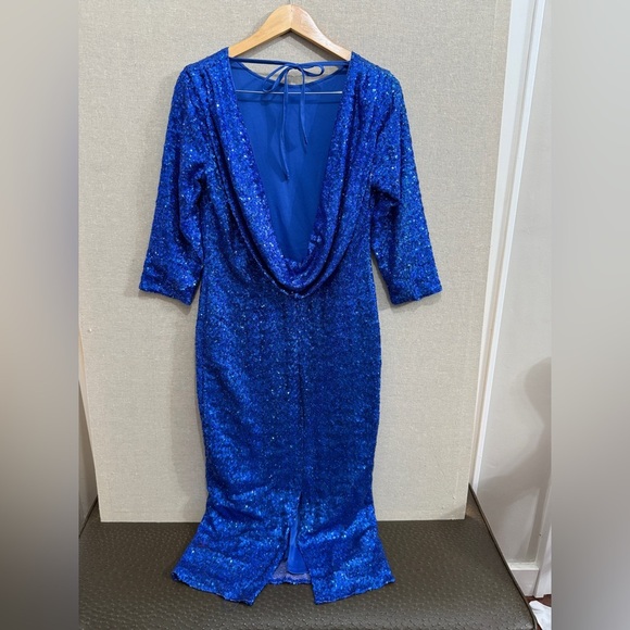 ASOS Design NWT Embellished Sequin Midi Dress Open Back Royal Blue US 14 - Picture 5 of 15